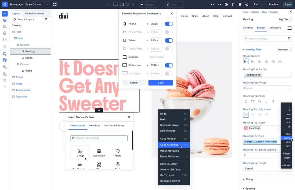 Interface do Divi 5 Visual Builder no WordPress