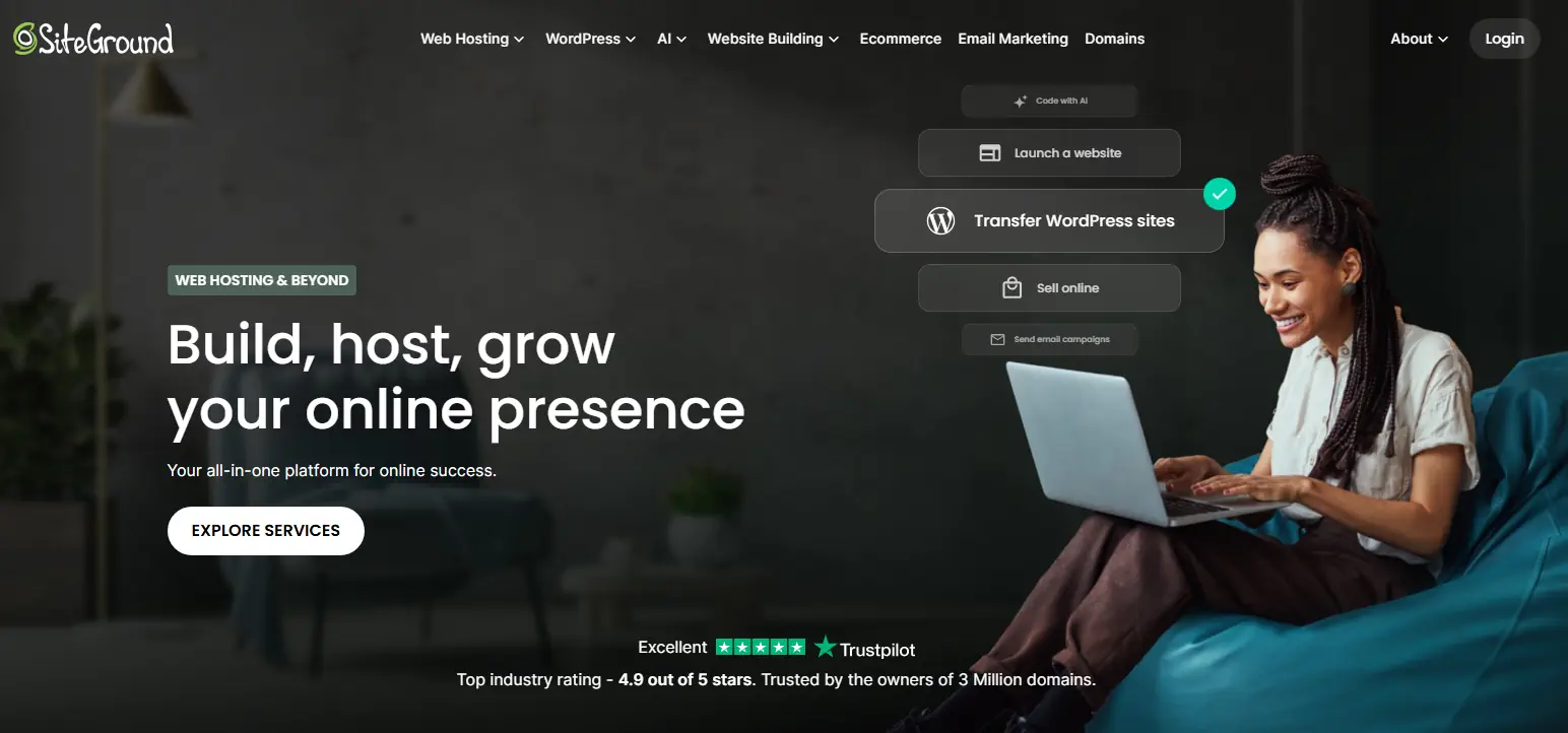 SiteGround managed WordPress hosting interface and site management workflow