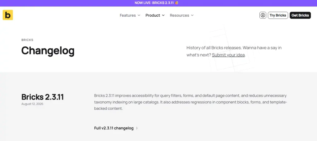 Bricks 2.3.11 current stable release dated August 12 2026