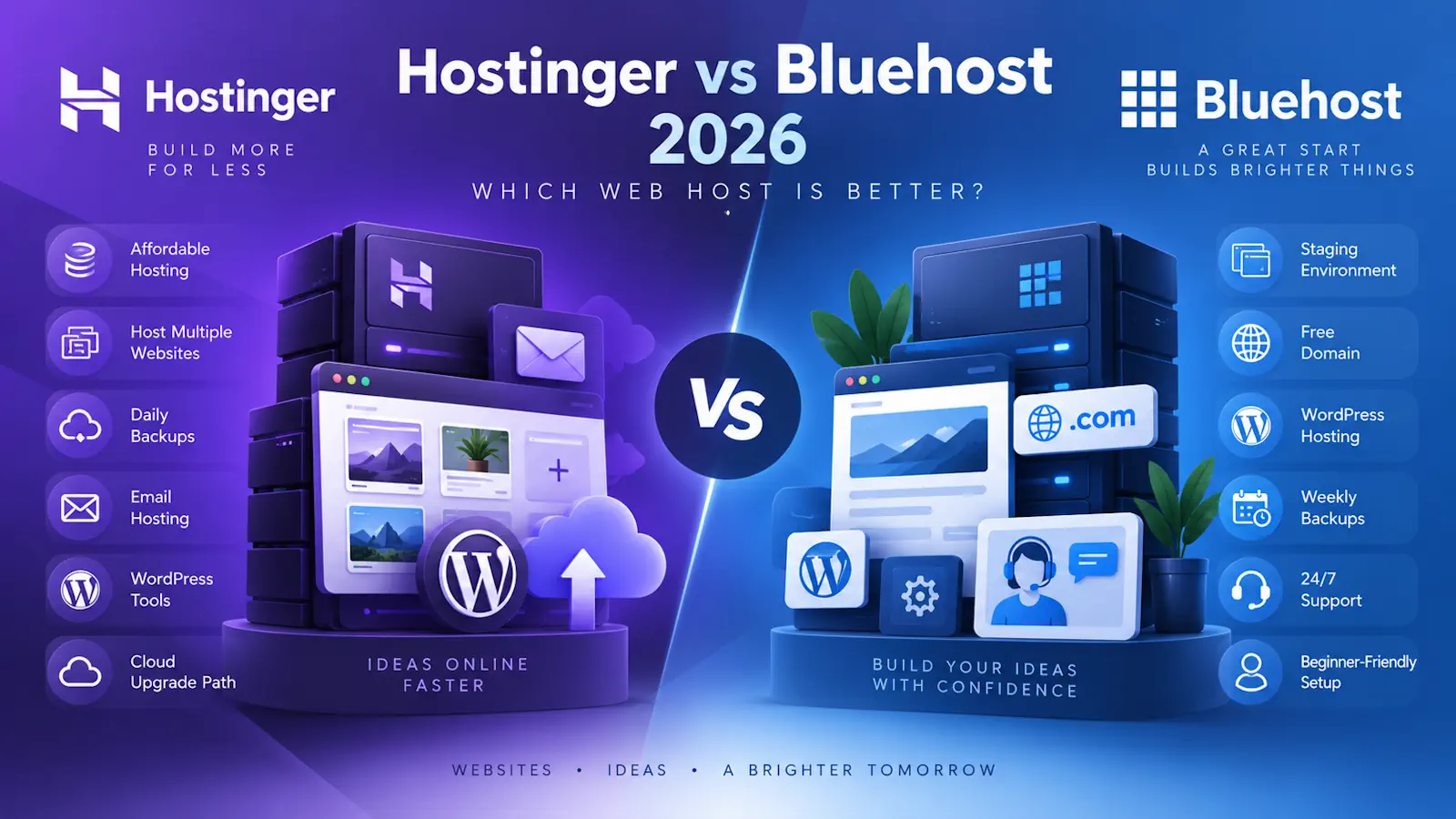 Hostinger vs Bluehost 2026 hosting comparison