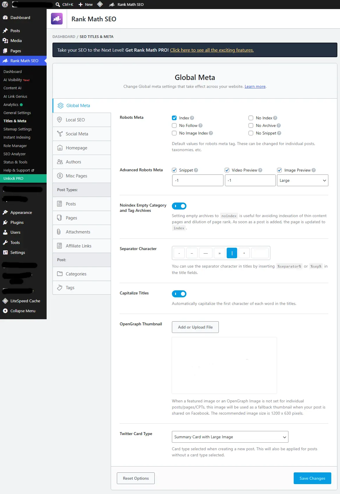 Rank Math Titles and Meta settings in WordPress